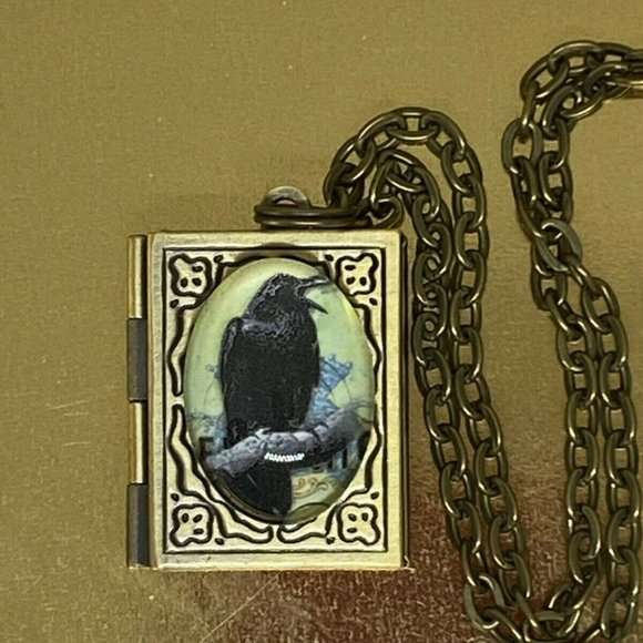 Christmas Steampunk Gothic Raven Crow Black Rockabilly Necklace Locket - Picture 4 of 10
